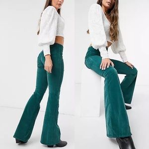 Free People Pull On Corduroy Flare Dark Green 24 NWT